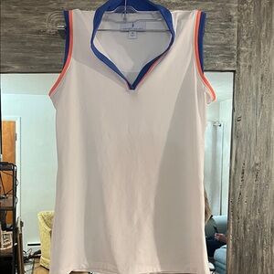 Sport Haley White Tank Top with Blue and Orange Trim
